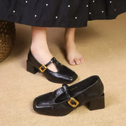 Colette Ravensdale | Brown Square Toe Mary Jane Block Heel
