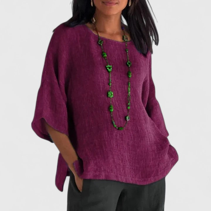 Mireille Fonteneau | Cotton-Linen 3/4 Sleeve Blouse in Grey