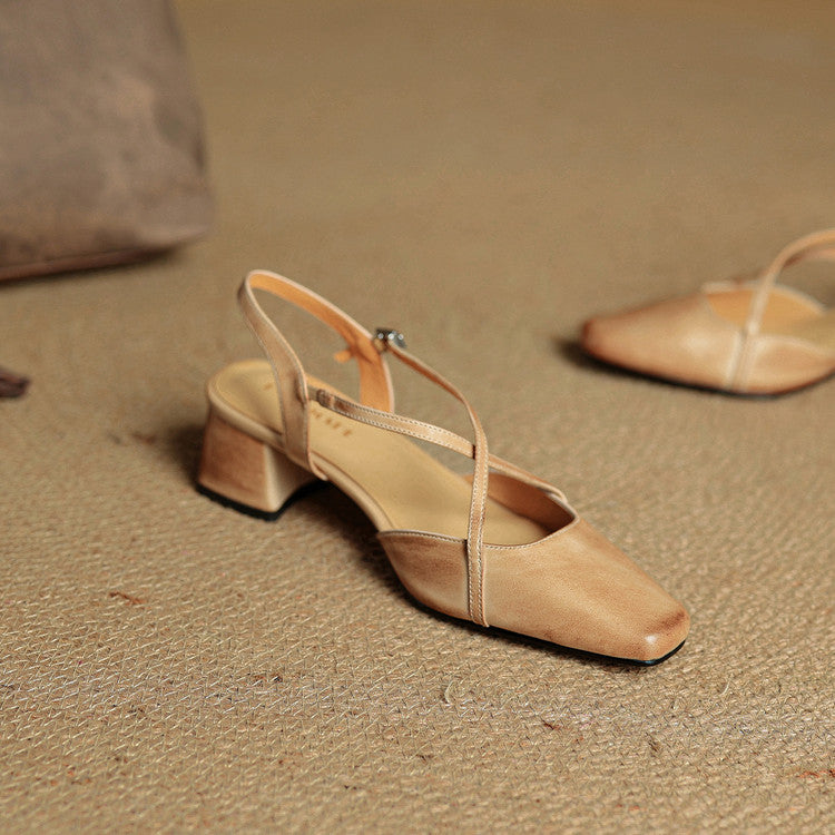 Seraphine Bellecourt | Red Leather Block Heel Slingback Sandals