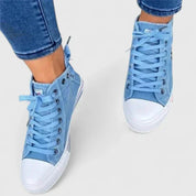 Genevieve Caldwell | Women's Denim High-Top Sneakers with Side Zip