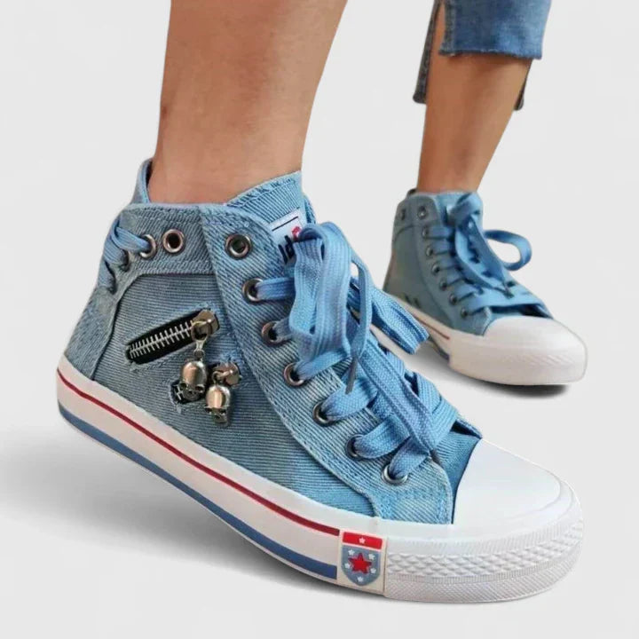 Genevieve Caldwell | Women's Denim High-Top Sneakers with Side Zip