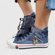 Genevieve Caldwell | Women's Denim High-Top Sneakers with Side Zip