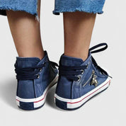 Genevieve Caldwell | Women's Denim High-Top Sneakers with Side Zip