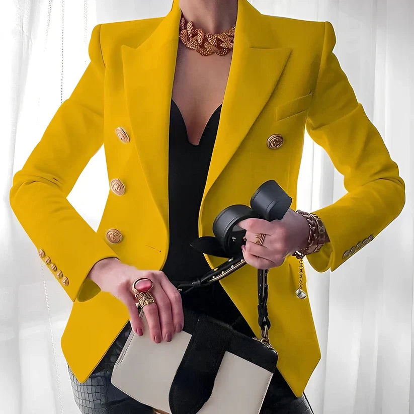 Celeste Fontmoreau | Black Double-Breasted Blazer with Gold Buttons