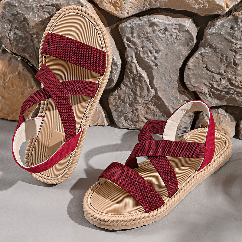 Marcella Dunvere | Crossover Strap Flat Sandals in Beige