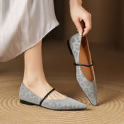 Odette Fairmont | Grey Leopard Pointed-Toe Leather Flats
