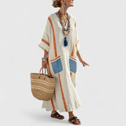 Solange Devereaux | Bohemian Maxi Dress in Cream Linen