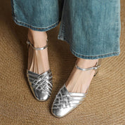 Emmanuelle Davoust | Woven Genuine Leather Block Heel Pumps