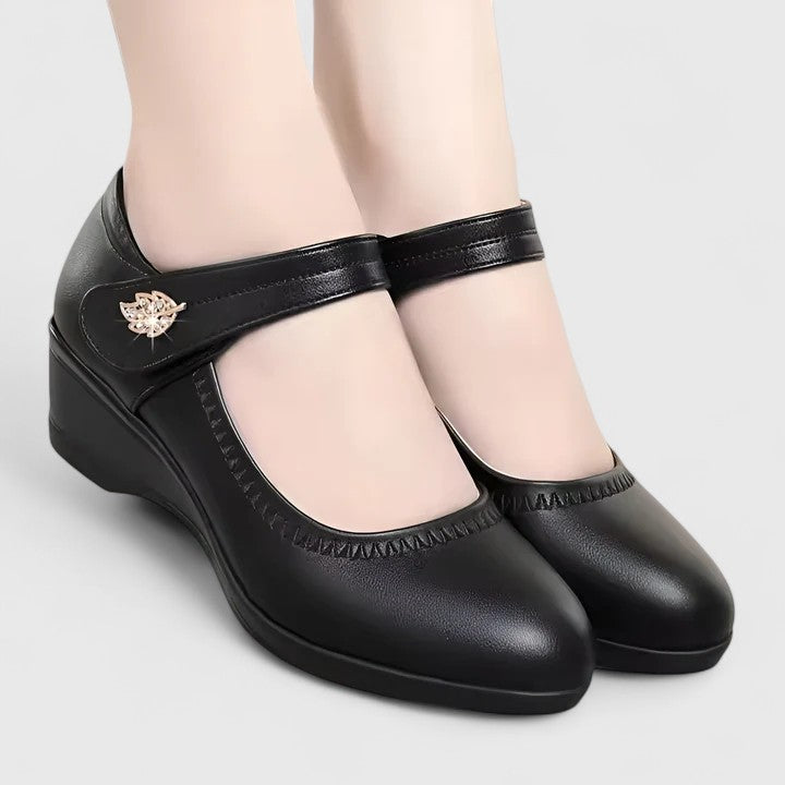Emmeline Stratford | Cream Wedge Mary Jane Shoes