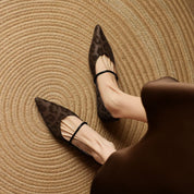 Odette Fairmont | Grey Leopard Pointed-Toe Leather Flats