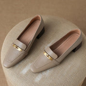 Thérèse Villeneuve | Brown Genuine Leather Low Block Heel Loafers