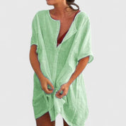 Celinda Marchbourne | White Linen Tunic Dress Short Sleeve