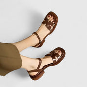 Théodore Vanbelle | Cream Cut-Out Flat Sandals with Ankle Strap