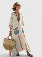 Seraphine Wolvecroft | White Striped V-Neck Maxi Dress