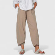 Celeste Thornbury | Wide-Leg Linen Cropped Trousers in Grey