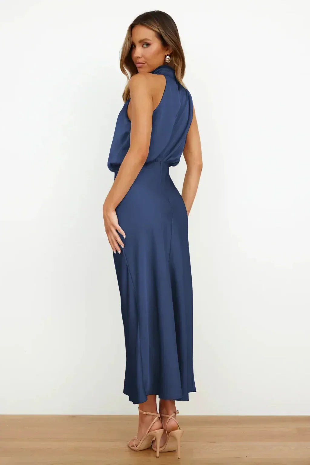 Seraffina Wolvecourt | Sage Green Satin Halter Midi Dress