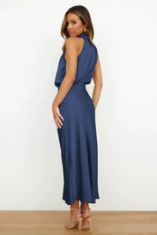 Seraffina Wolvecourt | Sage Green Satin Halter Midi Dress