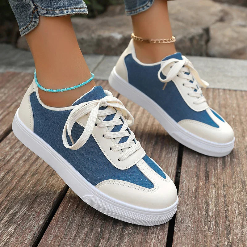 Geneviève Caldore | Blue Denim & Leather Lace-Up Sneakers