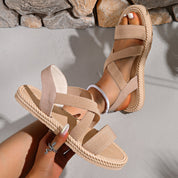Marcella Dunvere | Crossover Strap Flat Sandals in Beige
