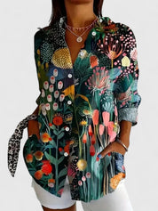 Celestine Beauvard | Colorful Floral Print Long Sleeve Blouse