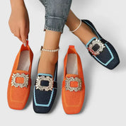 Celestine Hartbourne | Navy Knit Orthopedic Loafers with Jewel Buckle