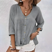 Estelle Wyndbourne | Sage Green V-Neck Button-Up Blouse