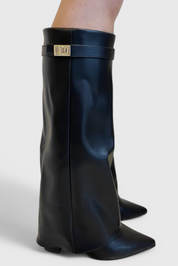 Isolde Farnsworth | Cream Suede Fold-Over Knee-High Boots