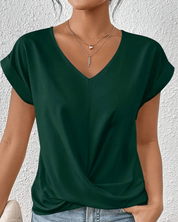 Beatrix Kensington | Women's V-Neck Twist Front Cap Sleeve Top in Forest Green