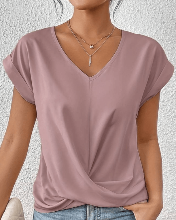 Beatrix Kensington | Women's V-Neck Twist Front Cap Sleeve Top in Forest Green