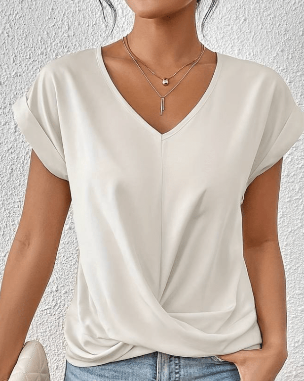 Beatrix Kensington | Women's V-Neck Twist Front Cap Sleeve Top in Forest Green
