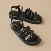 Colette Ravenswood | Brown Leather Triple-Buckle Sandals
