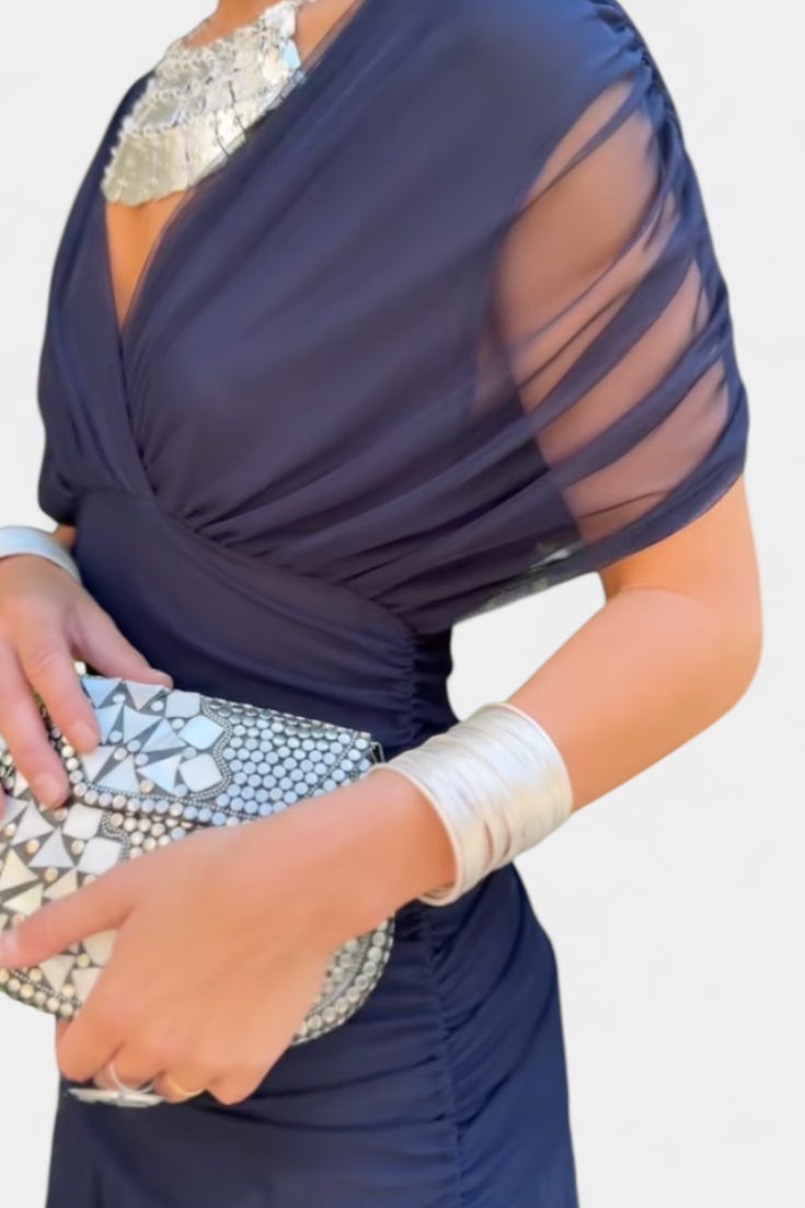 Seraphina Dunvale | Brown Off-Shoulder Ruched Maxi Dress
