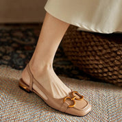 Aurelia Dawnbridge | Navy Blue Suede Slingback Sandals with Gold Buckle