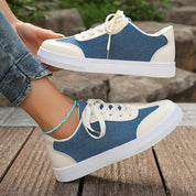 Geneviève Caldore | Blue Denim & Leather Lace-Up Sneakers