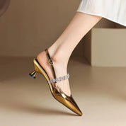 Eloise Sancerre | Silver Crystal Strap Slingback Pointed Toe Heels