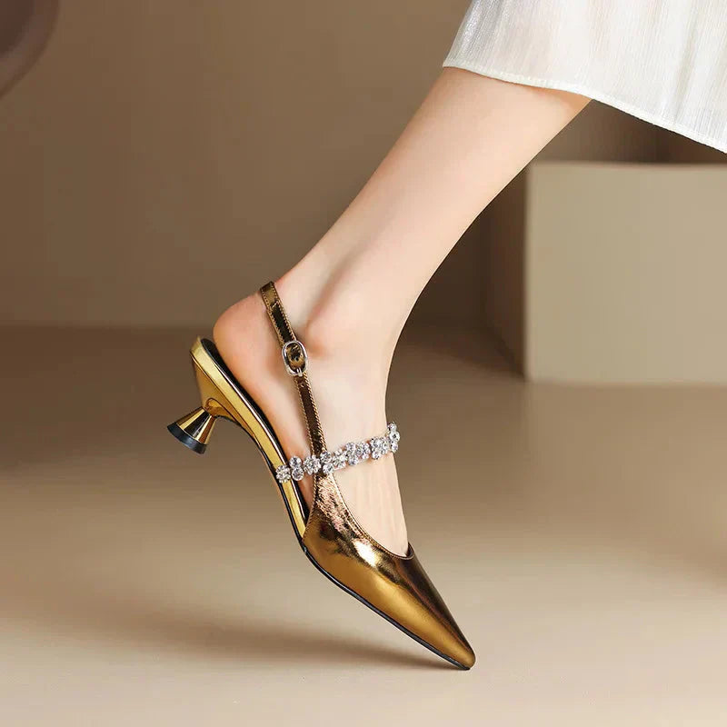 Eloise Sancerre | Silver Crystal Strap Slingback Pointed Toe Heels