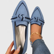 Constance Bellerive | Blue Pointed Toe Knot Flat Loafers