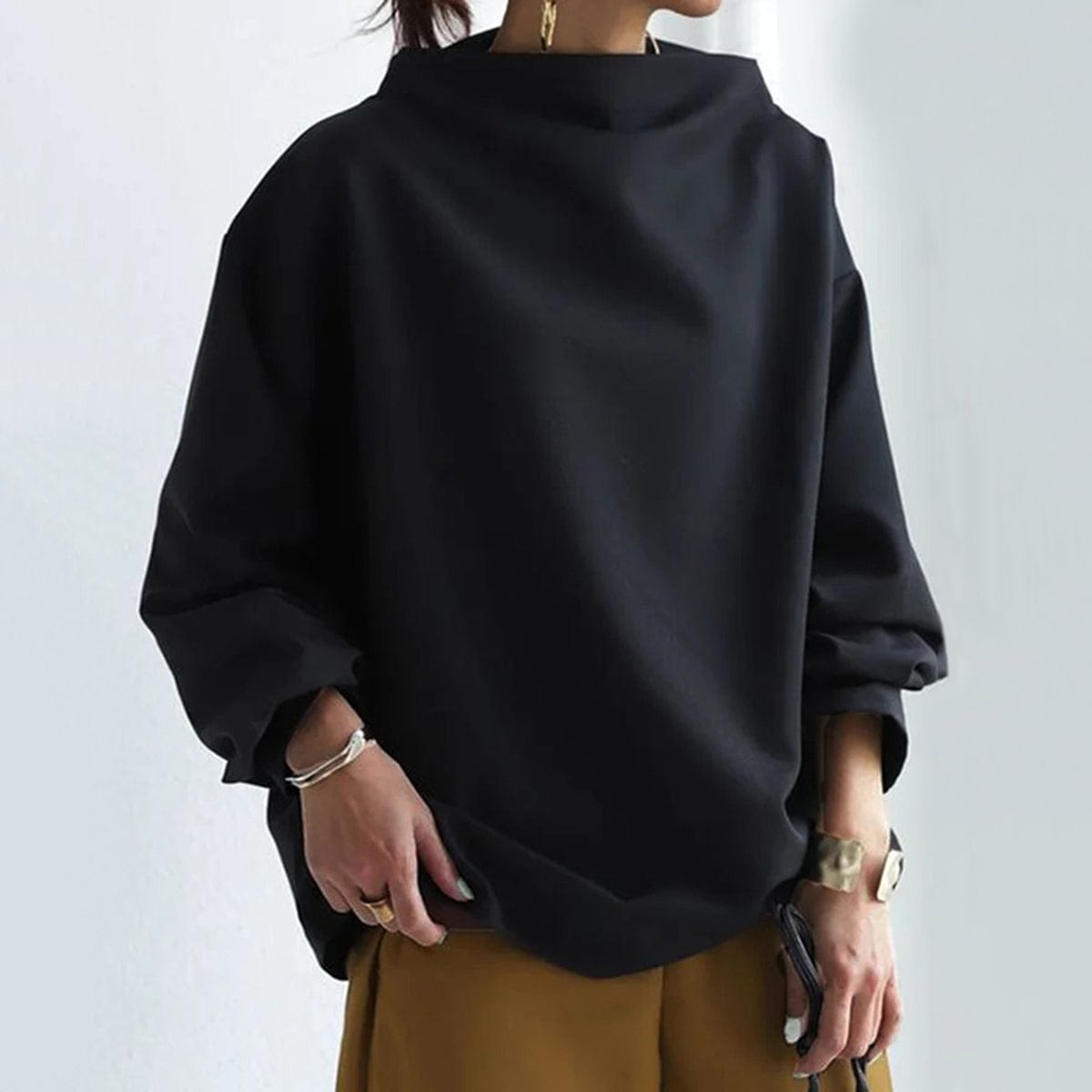 Vivienne Hartcross | Oversized Mock Neck Sweatshirt in Black