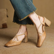 Aurelie Blackmore | Tan Leather Block Heel Slingback Sandal