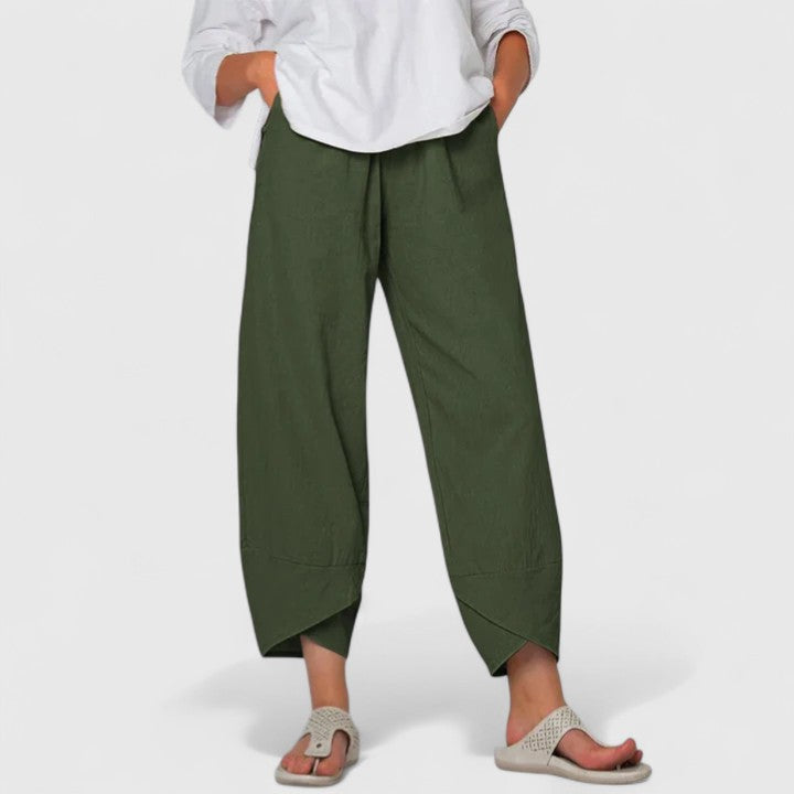Celeste Thornbury | Wide-Leg Linen Cropped Trousers in Grey