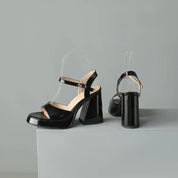 Celestine Brouvard | Yellow Patent Block Heel Sandals