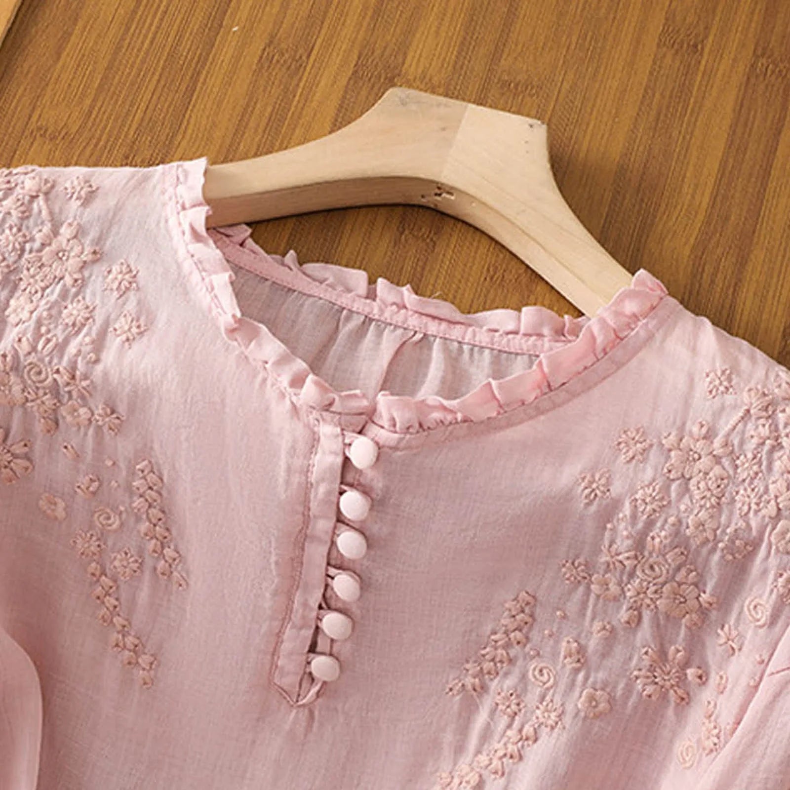 Marguerite Fontclaire | Light Blue Floral Embroidered Blouse