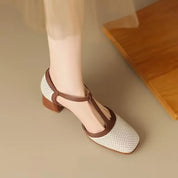 Celestine Beaumont | T-Strap Block Heel Square Toe Pumps