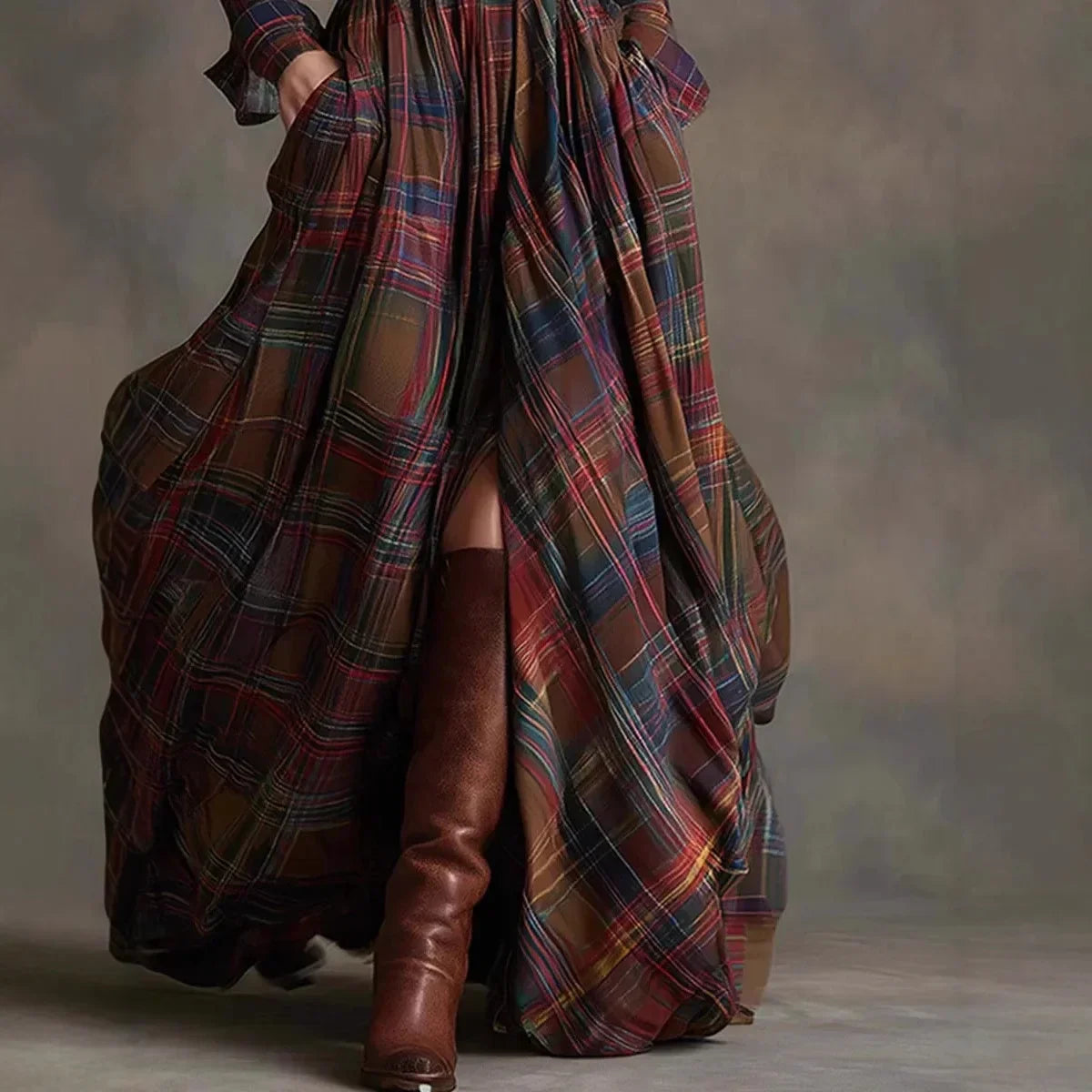 Isadora Pembridge | Tartan Plaid Maxi Shirt Dress with Belt