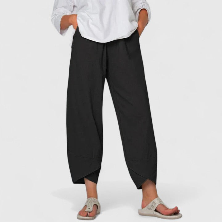 Celeste Thornbury | Wide-Leg Linen Cropped Trousers in Grey