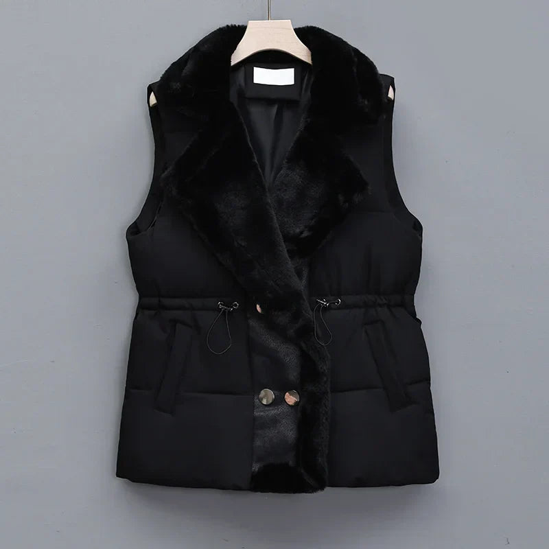 Margaux Elsinore | Faux Fur Collar Puffer Vest in Brown
