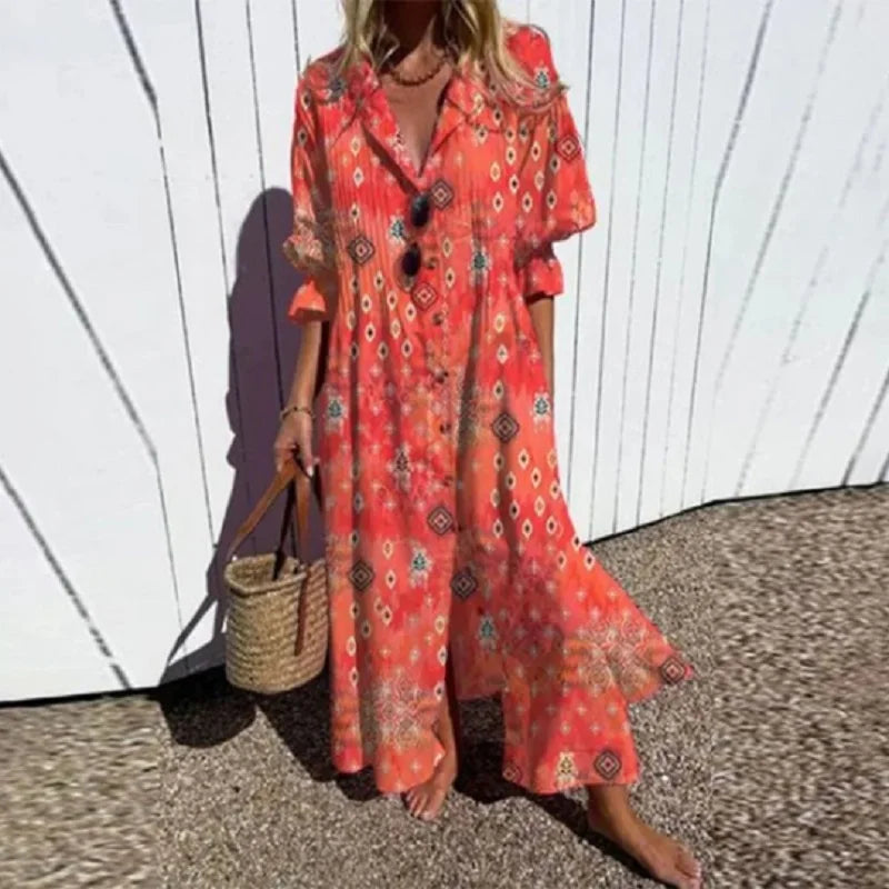 Thessaly Beaumont | Colorful Floral Maxi Dress with V-Neck