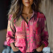 Genevra Winsford | Vintage Floral Print Long Sleeve Button-Down Shirt
