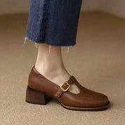 Sylvana Beaumont | Women's T-Strap Mary Jane Shoes Square Toe Low Block Heel