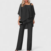Loretta Pemberton | Burgundy Chiffon Two-Piece Pant Set